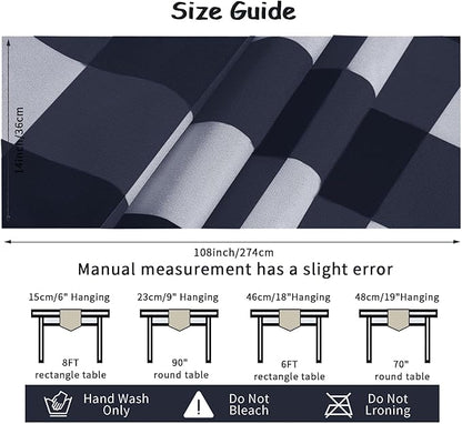 Fabric Checkered Table Runner 6 Pack Waterproof Gingham Table Runner 14W x 108L Buffalo Check Table Runners for Parties Kitchen Dining Wedding Banquet (Navy and White)