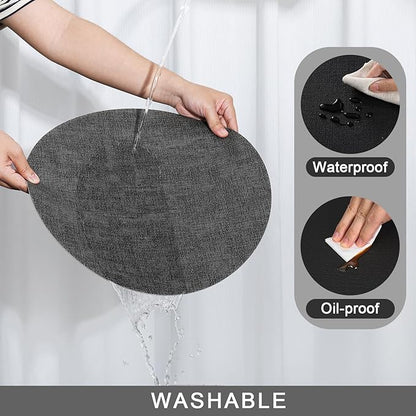 Myir JUN Round Placemats, Dual Sided Faux Leather Place Mats Set of 6 Indoor/Outdoor Non-Slip Washable Table Mats (Gray Black, Set of 6)