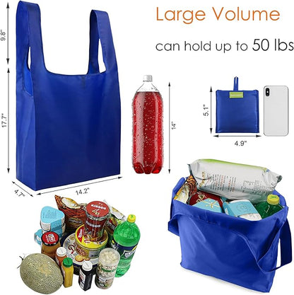 BeeGreen Blue Reusable Grocery Bags Wholesale Blue Reusable Kitchen Bags Bulk Foldable-Machine Washable with Zipper Storage Pouch 20 Packs