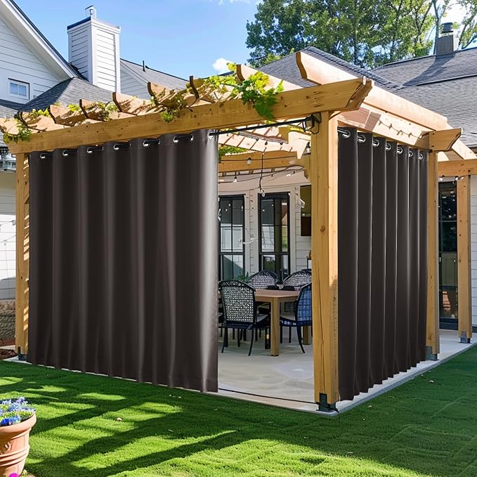 NICETOWN Patio Curtains Outdoor Waterproof W100 x L95 in Brown 2 PCs | by NICETOWN