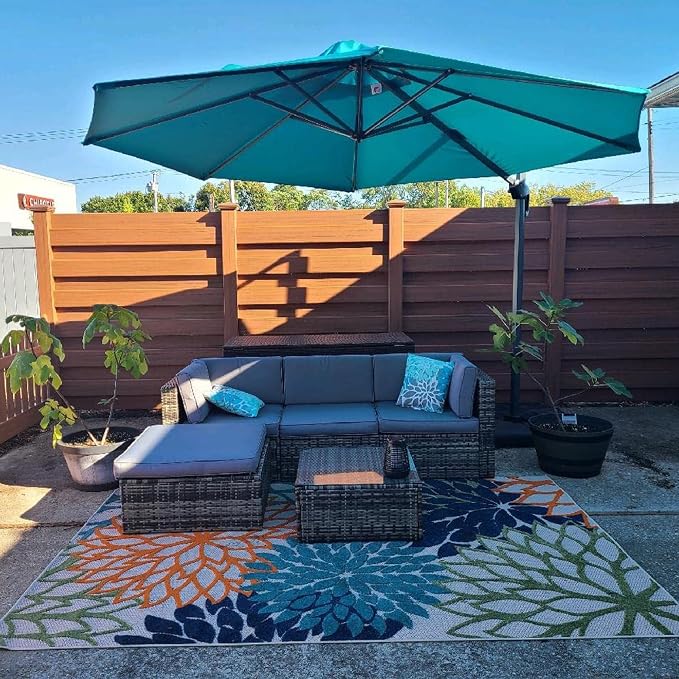 PURPLE LEAF Cantilever Umbrella 10 Feet Round 360° Rotation Turquoise | - Image 9