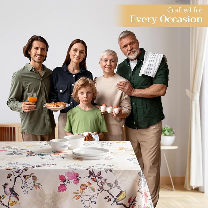 Maison d' Hermine Table Cloth Rectangle Table 100% Cotton 60 x 108 Inches Fall Tablecloth Reusable Everyday Use for Thanksgiving Christmas Decorations Dining Farmhouse Party (Equinoxe - Beige)