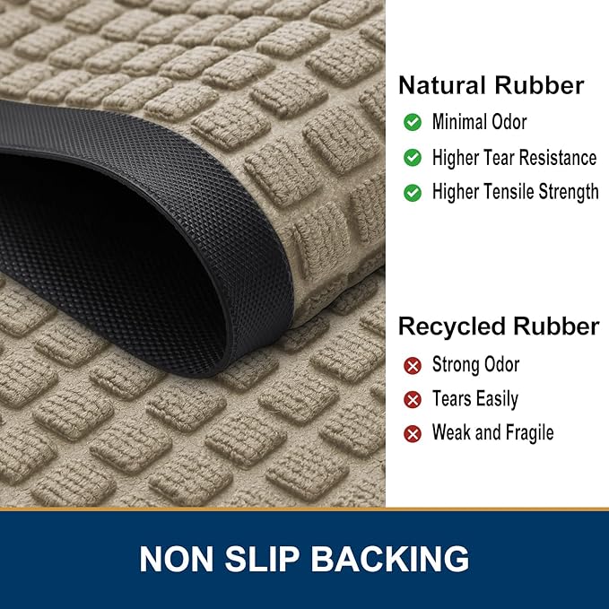 Smiry Front Door Mat Outside Entrance, Heavy Duty Natural Rubber Doormat, Non Slip, Trap Dirt and Moisture, Easy Clean, Low Profile Welcome Floor Mats for Indoor Outdoor Entry, 59x23 Inch, Beige