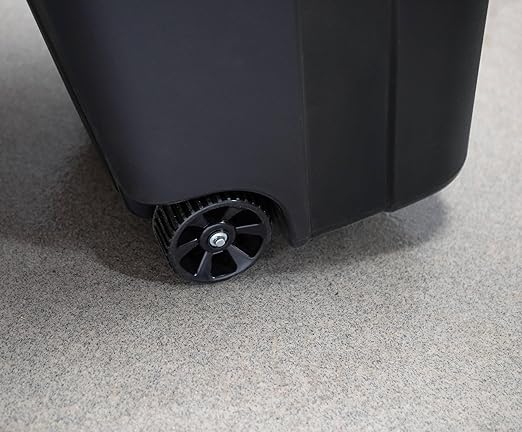 32 Gallon Heavy Duty Wheeled Plastic Garbage Can with Attached Lid and Easy Grip Handle – Bottom Hand Groove, Rugged Wheels, Indoor Outdoor Trash Can for Home, Kitchen, Yard, Patio (2)