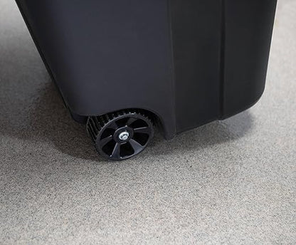 32 Gallon Heavy Duty Wheeled Plastic Garbage Can with Attached Lid and Easy Grip Handle – Bottom Hand Groove, Rugged Wheels, Indoor Outdoor Trash Can for Home, Kitchen, Yard, Patio (2)