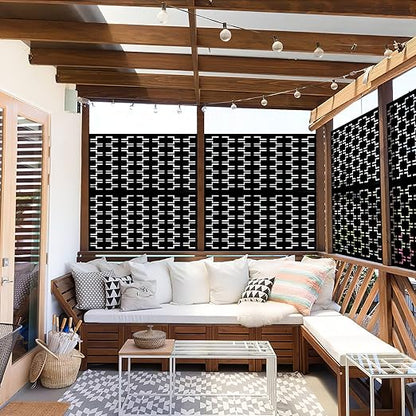 Casaphoria 72" H x 47" W Metal Outdoor Privacy Screen, Freestanding Decorative Divider for Patio, Deck, Balcony, and Garden with Stable Base, Black Brick