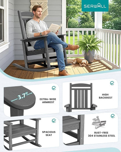 SERWALL Rocking Chair Outdoor, HDPE Patio Rocking Chairs, Porch Rocker - Image 7