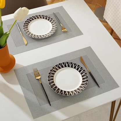 Vinyl Placemats Heat-Resistant Table Mats Washable Easy Clean Plastic Placemats for Dining Table Set of 4(Dark Silver)