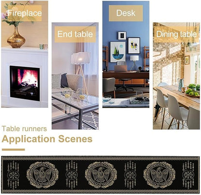 Nordic Vikings Table Runner, Viking Raven Rune Mythology Aesthetic Table Runner for Outdoor Kitchen Dining Home Party 13x120in