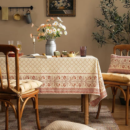 ISAENNE Designer Linen Floral Extra Long Rectangle Tablecloth,Pale Yellow Farmhouse Indoor Table Cloth,Durable Decor Tablecloths for Dining Kitchen Thanksgiving,67"*118"-Chamonix A