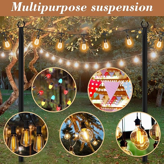 4 Pack String Light Poles,Metal Poles for Hanging Outdoor Light Strings,7 Pack 10 FT Light Poles Stand for Outside Garden,Patio,Wedding,Backyard,Deck,Party