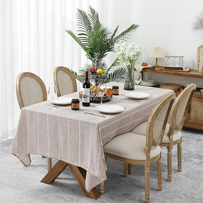 Chassic 60 x 104 inches Farmhouse Style Linen tablecloths, Wrinkle Resistant Washable Dining Room Table Cloths for 6 Foot Rectangle Tables - Light Coffee