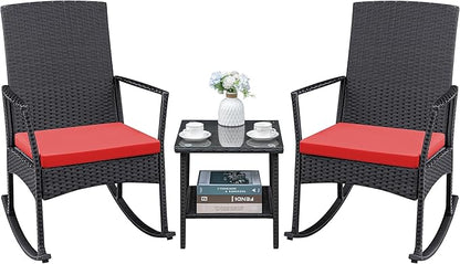 Greesum 3 Pieces Patio Furniture Set Outdoor Wicker Rocking Chairs by BuynowfromGreesum