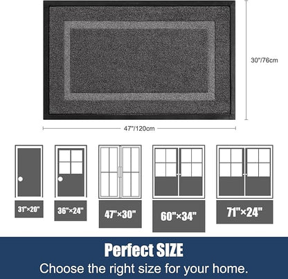 Large Front Door Mat Outside Entrance Indoor Doormat, 47" x 30" Outdoor Mats for Patio Waterproof, Outdoor Door Mats for Outside Entry, Indoor Rugs for Entryway, Sturdy Natural Rubber Entry Mat, Grey