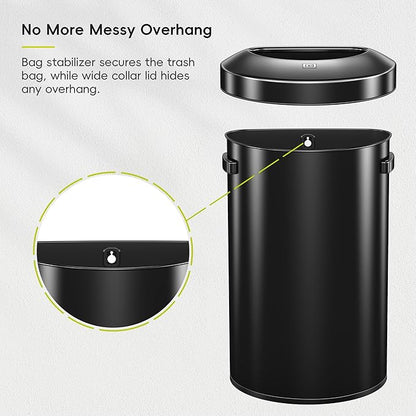 EKO Urban 21 Gallon Semi-Round Open Top Waste Bin, Stainless Steel Half Round Commercial Trash Can for Indoor and Outdoor, Extra Large Garbage Bin for Home, Office, Restaurant, 80L, Matte Black