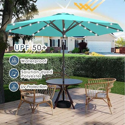9FT Patio Umbrella with Solar Lights, Outdoor Market Umbrella with Tilt and - Image 5