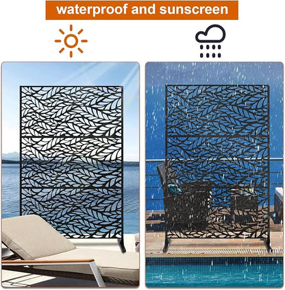 72" H×47" W Metal Privacy Screen, Outdoor Indoor Privacy Screens with Stand Panels, Free Standing Decorative Privacy Screen for Patio