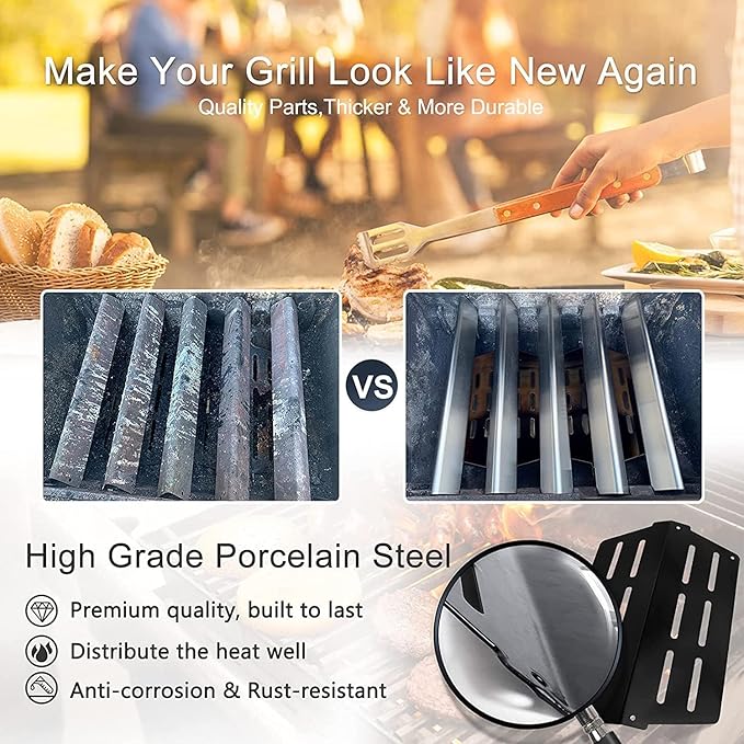 Criditpid Grill Replacement Parts for Weber Genesis 300 Series with Front Control Knob, 7620 7621 Flavorizer Bars, 7622 Heat Deflector & 7528 Grill Grates for Weber 310 S310 E320 E330 S330 EP310 Grill