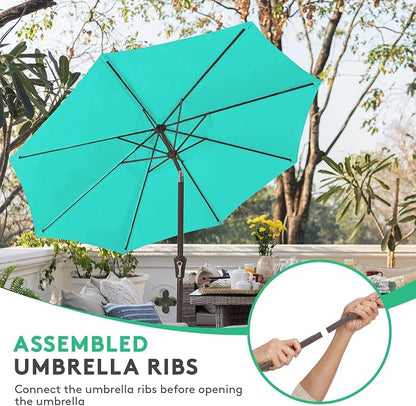 JEAREY 10 ft Outdoor Patio Umbrella w/Tilt and Crank, Auqa Sky | 8 Sturdy Ribs - Image 4