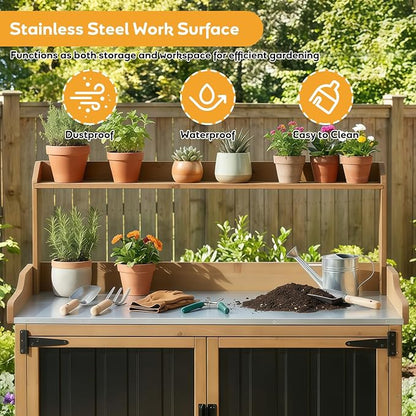 Potting Bench with Storage & Wheels, Mobile Outdoor Cabinet - Image 4