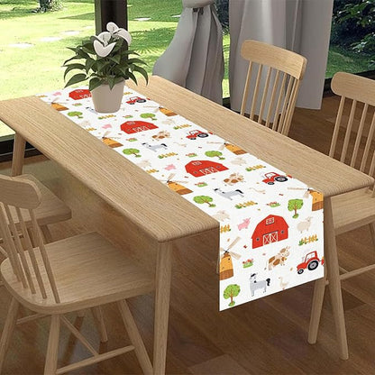 Farm Animals Table Runner, Rustic Farmhouse Cow Pig Rooster Watercolor Coffee Table Center Decor for Home Kitchen Dining Patio Holiday Party Indoor Outdoor Table Decorations, 13"x36" Inch
