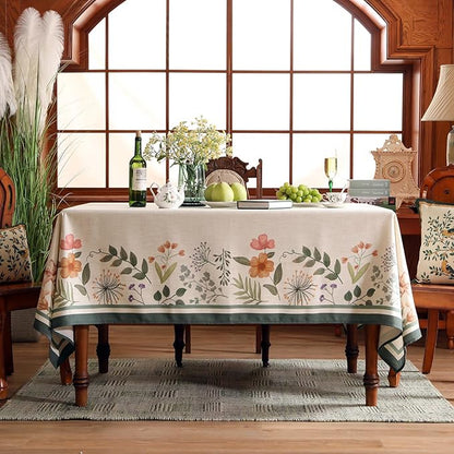 Beige Linen Rectangle Tablecloth,Vintage French Shabby Chic Floral Wrinkle Free Table Cloth,Decor Table Cover for Kitchen,Dining,Party,Home,Christmas,Thanksgiving,55"*87"-Manolya