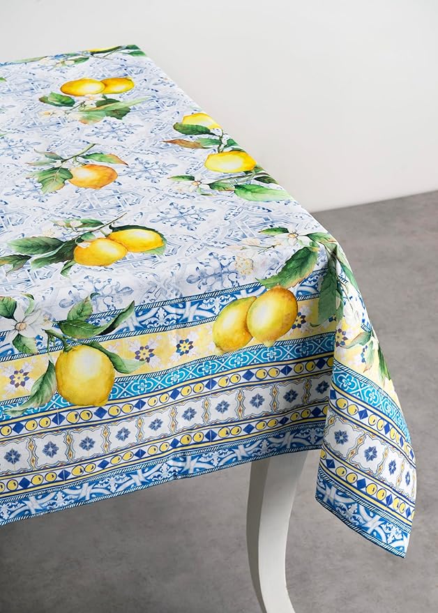 Maison d' Hermine Table Cloth Rectangle Table 100% Cotton 60 x 108 Inches Tablecloth Reusable Decorative Everyday Use for Dining Room, Farmhouse, Home, Party, Festive & Wedding Spring Summer - Citrus