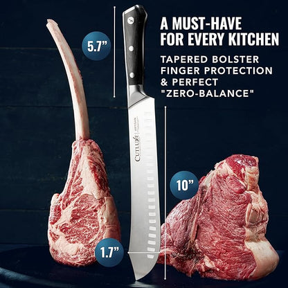 Cutluxe Butcher Knife – 10″ Bullnose Carving Knife, Forged High Carbon German Steel – Full Tang & Razor Sharp – Ergonomic Handle Design, Grilling Gifts for Men – Artisan Series