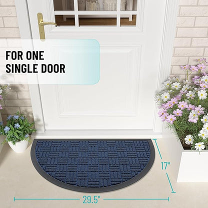 OLANLY Half Circle Door Mat Outside Entrance 29.5x17, Absorbent, Heavy Duty Sturdy Natural Rubber Doormat Indoor Outdoor, Fade Resistant, Non-Slip Backing Low Profile Floor Mat for Entryway, Navy Blue