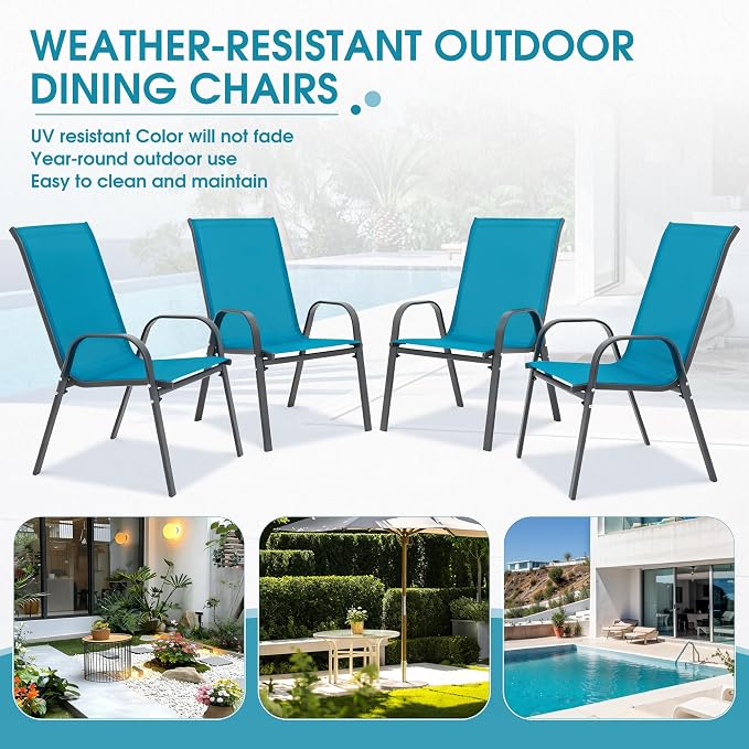 24.4" Wide Outdoor Patio Stackable Chairs Set of 4, Outside Furniture - Image 8