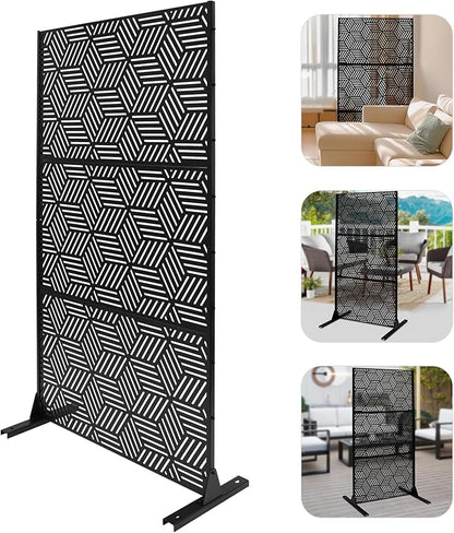 Outdoor Privacy Screen Freestanding, 36" W x 71.5" H Outdoor Decorative Screen Backyard Privacy Fence for Patio Garden Balcony Porch, Black Rhombic Panels