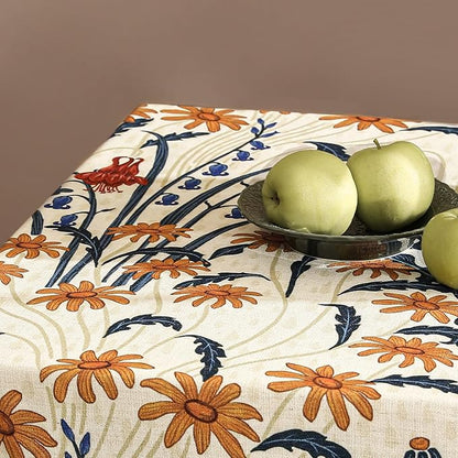 French Vintage Small Square Tablecloth,Linen Tablecloth with Gold and Red Floral Pattern,Decorative Table Cover for Kitchen,Dining,Thanksgiving,Party,Farmhouse,55" × 55"-Tijuana