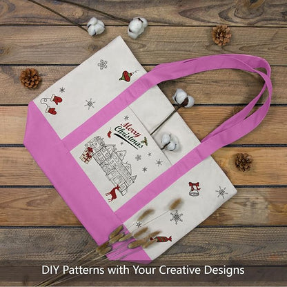TOPDesign 1-Pack Canvas Tote Bag with an External Pocket, Reusable Grocery Shopping Bag, Top Zipper Closure, Daily Essentials (Light Purple/Natural)