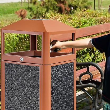 Square Waste Container with Dome Lid | Commercial Outdoor Garbage and Trash Container, Brown 15 Gallon