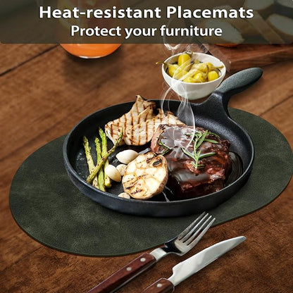 ADRIMER Placemats, Heat Resistant Oval Placemats Set of 12 Washable 12 x 17 Inch, Waterproof Table Mats, Wipeable Pu Place Mats for Kitchen, Dining Room, Olive Green