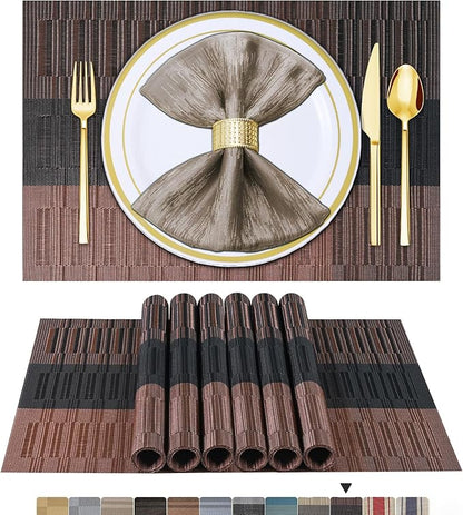 BETEAM Placemats Set of 8, Woven Vinyl Placemat for Dining Table Washable Wipeable Kitchen Place Mats Durable Indoor Outdoor Table Mats