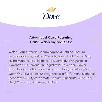 Dove Foaming Hand Wash Lavender & Rice Milk Pack of 4 Protects Skin from Dryness, More Moisturizers than the Leading Ordinary Hand Soap, 10.1 oz