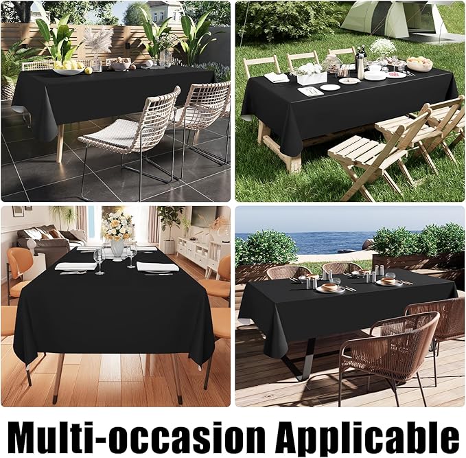 Smiry Rectangle Table Cloth 52x70 Inch, Waterproof Wipeable Vinyl Tablecloths Protector, Oil Spill Proof Plastic Table Cover for Dining, Picnic, Camping, Outdoor, Black