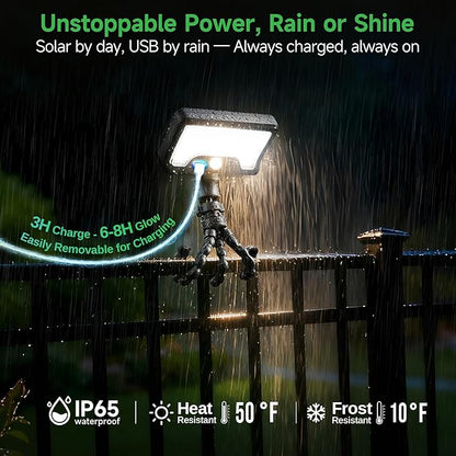 Solar Motion Lights Outdoor with Flexible Octopus Tripod, 12V Low Voltage Lights with Type-C USB, IP65 Waterproof Directional Fixture Black for Fence Travel [2-Pack]