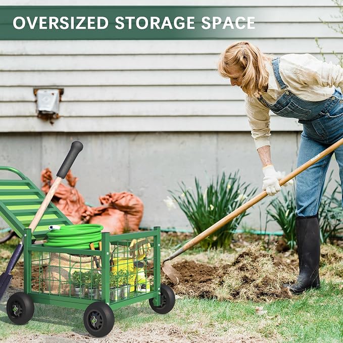 Extra Large Garden Cart with Seat, 3-in-1 Rolling Workseat with Wheels | - Image 5