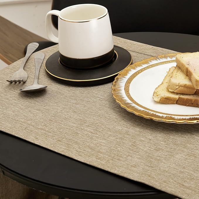 Mebakuk Linen Farmhouse Table Runner Large Burlap Style Soft and Waterproof Decorative Fabric Runner for Outdoor Wedding and Dinner (14 x 60 Inch, Mocha)