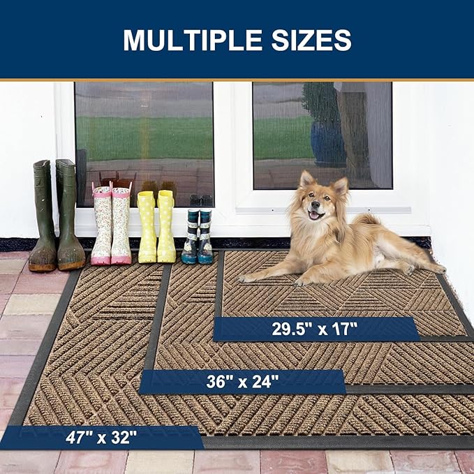 Smiry Front Door Mat Outside Entrance, Heavy Duty Sturdy Natural Rubber Doormat, Trap Dirt and Moisture, Easy Clean Low Profile Mats for Indoor Outdoor Entry, Irregular Triangle (59x30, Brown)