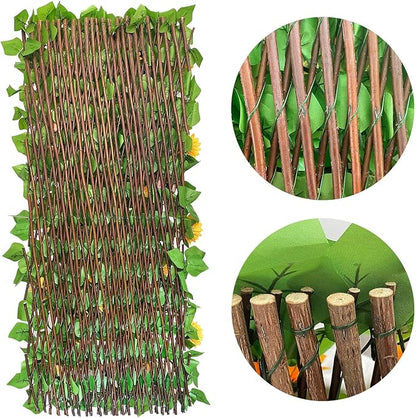 Expandable Fence Privacy Screen for Balcony Patio Outdoor,Decorative Faux Ivy Fencing Panel,Artificial Hedges (Single Sided Leaves) (4, Sunflowers)