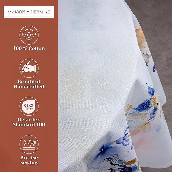 Maison d' Hermine Table Cloth Round Table 100% Cotton 63 Inches Tablecloth Reusable Decorative Everyday Use for Dining Room, Farmhouse, Home, Party, Festive & Wedding Spring Summer - Lazy Summer Days
