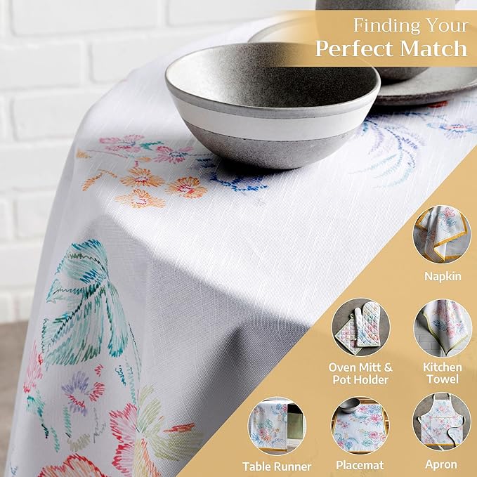 Maison d' Hermine Table Cloth Round Table 100% Cotton 69 Inches Tablecloth Reusable Decorative Everyday Use for Dining Room, Farmhouse, Home, Party, Festive & Wedding Spring Summer - Paradise Island