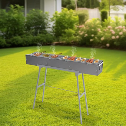 Portable Charcoal Grill, 39.3x7x5.1in Folding Camping Barbecue Gril with 2 Grill Meshes and Stand, 88 lbs Capacity Charcoal Grills for Party, Garden Picnic, Travel, Outdoor Party