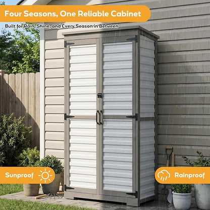 Outdoor Storage Cabinet, Wood & Plastic Garden Shed - Image 7