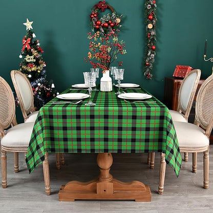 Classic Gingham Buffalo Tablecloth Fabric - Oblong 58x144 Inch Checkered Table Cloth for Indoor Outdoor - Irish Table Cover for Christmas Day, St. Patricks Day, Picnics, BBQs, and Parties