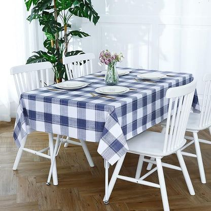 Romanstile Rectangle Vinyl Tablecloth, 100% Waterproof Oil-Proof Checkered Plastic Table Cloth, Heavy Duty Wipeable Table Covers for Dining, Camping, Picnic, Outdoor - 60 x 120 Inch, Blue Checkered