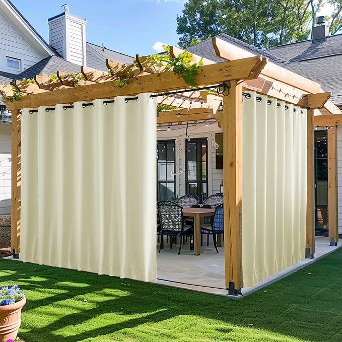 NICETOWN Patio Curtains Outdoor Waterproof W100 x L95 in Beige 2 PCs | by NICETOWN